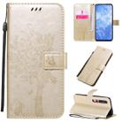 For Xiaomi Mi 10 5G / Mi 10 Pro 5G Tree & Cat Pattern Pressed Printing Horizontal Flip PU Leather Case with Holder & Card Slots & Wallet & Lanyard(Gold) - 1