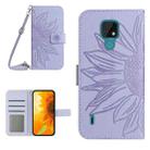 For Motorola Moto E7 Skin Feel Sun Flower Pattern Flip Leather Phone Case with Lanyard(Purple) - 1