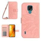 For Motorola Moto E7 Skin Feel Sun Flower Pattern Flip Leather Phone Case with Lanyard(Pink) - 1