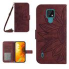 For Motorola Moto E7 Skin Feel Sun Flower Pattern Flip Leather Phone Case with Lanyard(Wine Red) - 1