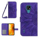 For Motorola Moto E7 Skin Feel Sun Flower Pattern Flip Leather Phone Case with Lanyard(Dark Purple) - 1