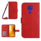 For Motorola Moto E7 Plus/G9/G9 Play Skin Feel Sun Flower Pattern Flip Leather Phone Case with Lanyard(Red) - 1