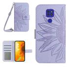 For Motorola Moto E7 Plus/G9/G9 Play Skin Feel Sun Flower Pattern Flip Leather Phone Case with Lanyard(Purple) - 1