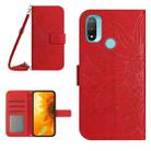 For Motorola Moto E20/E30/E40 Skin Feel Sun Flower Pattern Flip Leather Phone Case with Lanyard(Red) - 1