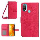 For Motorola Moto E20/E30/E40 Skin Feel Sun Flower Pattern Flip Leather Phone Case with Lanyard(Rose Red) - 1