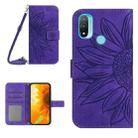 For Motorola Moto E20/E30/E40 Skin Feel Sun Flower Pattern Flip Leather Phone Case with Lanyard(Dark Purple) - 1