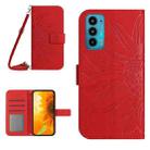 For Motorola Moto Edge 20 Skin Feel Sun Flower Pattern Flip Leather Phone Case with Lanyard(Red) - 1