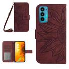 For Motorola Moto Edge 20 Skin Feel Sun Flower Pattern Flip Leather Phone Case with Lanyard(Wine Red) - 1