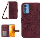 For Motorola Moto Edge 20 Pro Skin Feel Sun Flower Pattern Flip Leather Phone Case with Lanyard(Wine Red) - 1