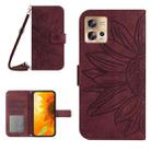 For Motorola Moto Edge 30 Fusion Skin Feel Sun Flower Pattern Flip Leather Phone Case with Lanyard(Wine Red) - 1