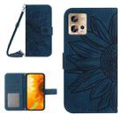 For Motorola Moto Edge 30 Fusion Skin Feel Sun Flower Pattern Flip Leather Phone Case with Lanyard(Inky Blue) - 1