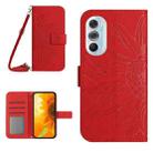 For Motorola Moto Edge 30 Pro Skin Feel Sun Flower Pattern Flip Leather Phone Case with Lanyard(Red) - 1