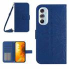 For Motorola Moto Edge 30 Pro Skin Feel Sun Flower Pattern Flip Leather Phone Case with Lanyard(Dark Blue) - 1