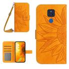 For Motorola Moto G Play 2021 Skin Feel Sun Flower Pattern Flip Leather Phone Case with Lanyard(Yellow) - 1