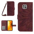 For Motorola Moto G Power 2021 Skin Feel Sun Flower Pattern Flip Leather Phone Case with Lanyard(Wine Red) - 1