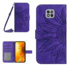 For Motorola Moto G Power 2021 Skin Feel Sun Flower Pattern Flip Leather Phone Case with Lanyard(Dark Purple) - 1