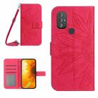 For Motorola Moto G Power 2022 Skin Feel Sun Flower Pattern Flip Leather Phone Case with Lanyard(Rose Red) - 1