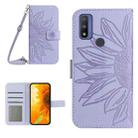 For Motorola Moto G Pure 2021 Skin Feel Sun Flower Pattern Flip Leather Phone Case with Lanyard(Purple) - 1