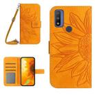 For Motorola Moto G Pure 2021 Skin Feel Sun Flower Pattern Flip Leather Phone Case with Lanyard(Yellow) - 1