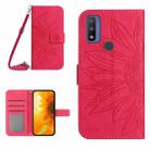 For Motorola Moto G Pure 2021 Skin Feel Sun Flower Pattern Flip Leather Phone Case with Lanyard(Rose Red) - 1