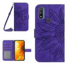 For Motorola Moto G Pure 2021 Skin Feel Sun Flower Pattern Flip Leather Phone Case with Lanyard(Dark Purple) - 1