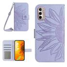 For Motorola Moto G Stylus 2022 4G Skin Feel Sun Flower Pattern Flip Leather Phone Case with Lanyard(Purple) - 1