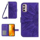 For Motorola Moto G Stylus 2022 4G Skin Feel Sun Flower Pattern Flip Leather Phone Case with Lanyard(Dark Purple) - 1
