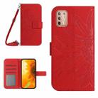 For Motorola Moto G9 Plus Skin Feel Sun Flower Pattern Flip Leather Phone Case with Lanyard(Red) - 1