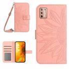For Motorola Moto G9 Plus Skin Feel Sun Flower Pattern Flip Leather Phone Case with Lanyard(Pink) - 1