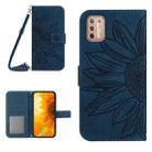 For Motorola Moto G9 Plus Skin Feel Sun Flower Pattern Flip Leather Phone Case with Lanyard(Inky Blue) - 1