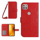 For Motorola Moto G9 Power Skin Feel Sun Flower Pattern Flip Leather Phone Case with Lanyard(Red) - 1