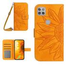 For Motorola Moto G9 Power Skin Feel Sun Flower Pattern Flip Leather Phone Case with Lanyard(Yellow) - 1