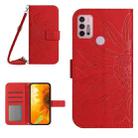 For Motorola Moto G10/G20/G30 Skin Feel Sun Flower Pattern Flip Leather Phone Case with Lanyard(Red) - 1