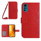 For Motorola Moto G22 Skin Feel Sun Flower Pattern Flip Leather Phone Case with Lanyard(Red) - 1