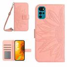 For Motorola Moto G22 Skin Feel Sun Flower Pattern Flip Leather Phone Case with Lanyard(Pink) - 1