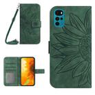 For Motorola Moto G22 Skin Feel Sun Flower Pattern Flip Leather Phone Case with Lanyard(Green) - 1