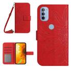 For Motorola Moto G31/G41 Skin Feel Sun Flower Pattern Flip Leather Phone Case with Lanyard(Red) - 1