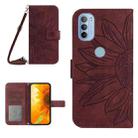 For Motorola Moto G31/G41 Skin Feel Sun Flower Pattern Flip Leather Phone Case with Lanyard(Wine Red) - 1