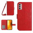 For Motorola Moto G42 Skin Feel Sun Flower Pattern Flip Leather Phone Case with Lanyard(Red) - 1