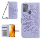 For Motorola Moto G50 Skin Feel Sun Flower Pattern Flip Leather Phone Case with Lanyard(Purple) - 1