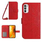 For Motorola Moto G52J Skin Feel Sun Flower Pattern Flip Leather Phone Case with Lanyard(Red) - 1