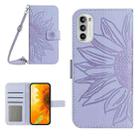 For Motorola Moto G52J Skin Feel Sun Flower Pattern Flip Leather Phone Case with Lanyard(Purple) - 1