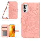 For Motorola Moto G52J Skin Feel Sun Flower Pattern Flip Leather Phone Case with Lanyard(Pink) - 1