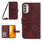 For Motorola Moto G52J Skin Feel Sun Flower Pattern Flip Leather Phone Case with Lanyard(Wine Red) - 1