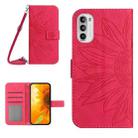 For Motorola Moto G52J Skin Feel Sun Flower Pattern Flip Leather Phone Case with Lanyard(Rose Red) - 1