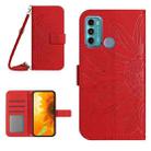 For Motorola Moto G60 Skin Feel Sun Flower Pattern Flip Leather Phone Case with Lanyard(Red) - 1