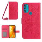 For Motorola Moto G71 5G Skin Feel Sun Flower Pattern Flip Leather Phone Case with Lanyard(Rose Red) - 1