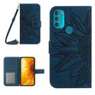 For Motorola Moto G71 5G Skin Feel Sun Flower Pattern Flip Leather Phone Case with Lanyard(Inky Blue) - 1