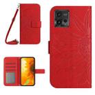 For Motorola Moto G72 5G Skin Feel Sun Flower Pattern Flip Leather Phone Case with Lanyard(Red) - 1