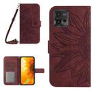 For Motorola Moto G72 5G Skin Feel Sun Flower Pattern Flip Leather Phone Case with Lanyard(Wine Red) - 1